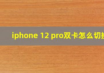 iphone 12 pro双卡怎么切换